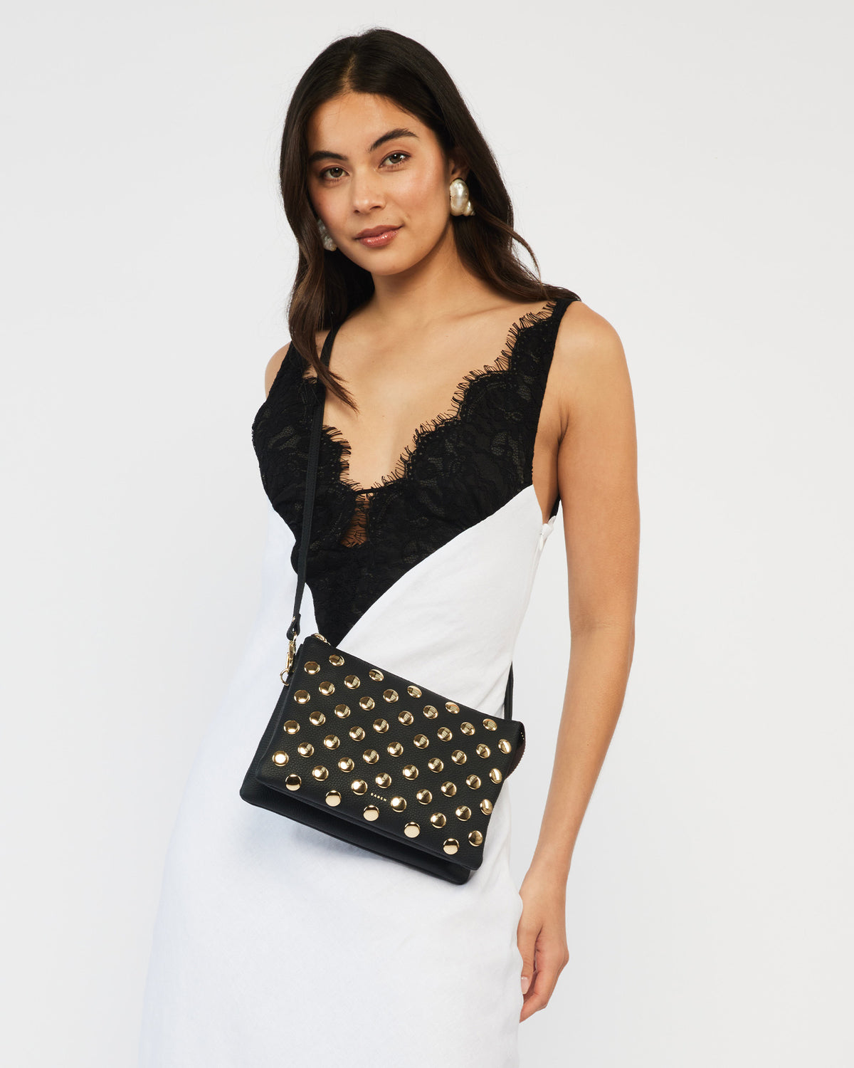 Tilly&#39;s Big Sis Crossbody Black + Gold Stud